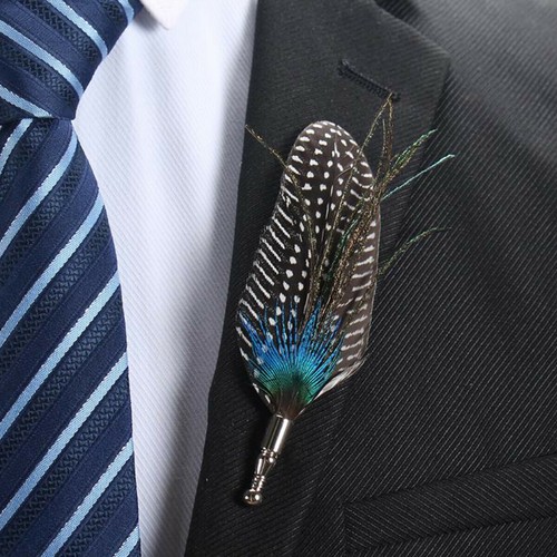 Brooch Pin Peacock Pheasant Feather Suit cape pin Lapel Wedding Party Hat Clip - Picture 3 of 13