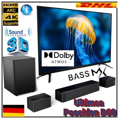 ULTIMEA Poseidon D60 Soundbar Dolby Atmos 5.1 3D Surround BassMX Bass Subwoofer.
