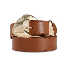 Brown Leather Belt for Women Casual Fashion Belts with Stylish Gold Buckle fo...