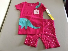 New Carter's Girls Dinosaur Pajama 2pc Set Snug fit Shortie Pink 2T, 4T