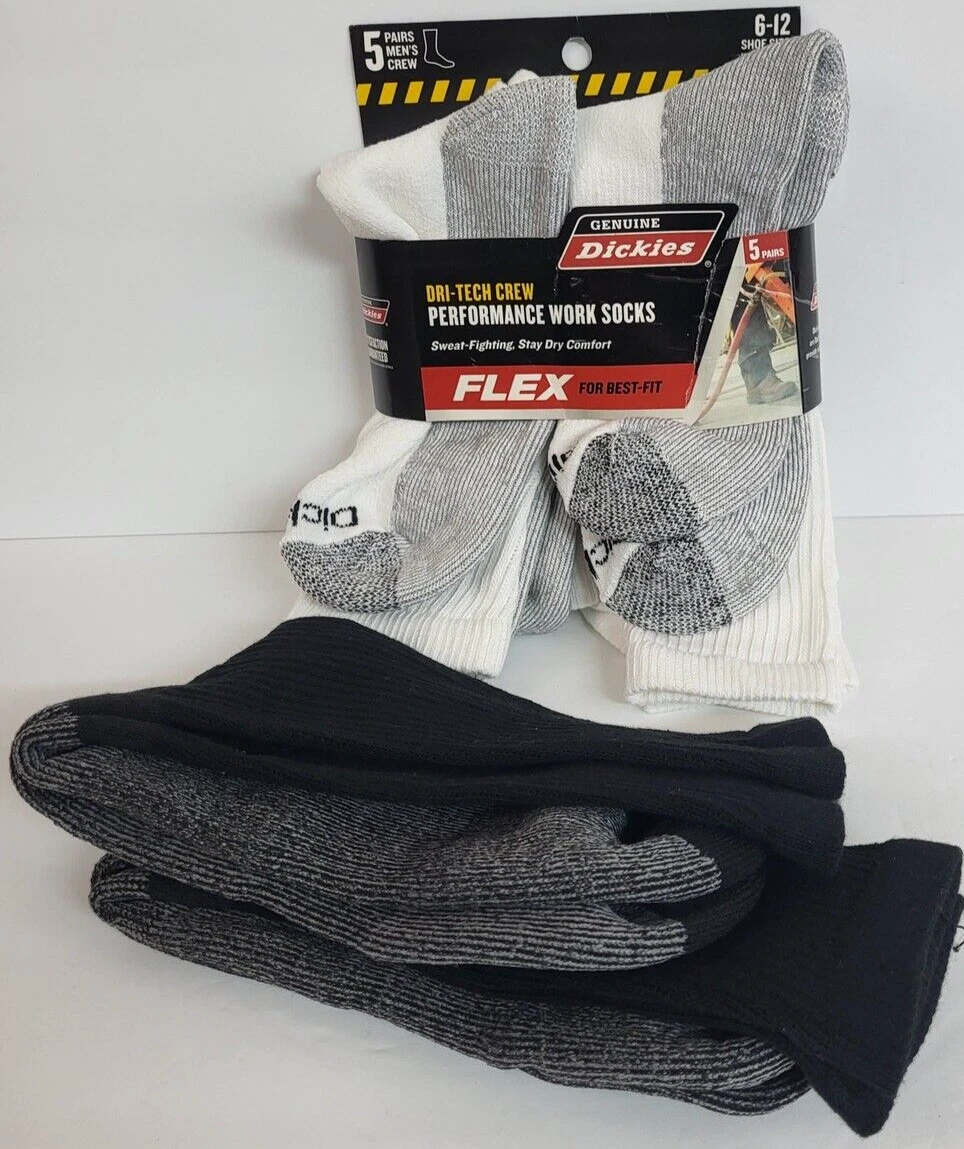 Dickies 6 Pack Dri-Tech Crew Performance Work Sock ~4 White & 2 Black~ Size 6-12