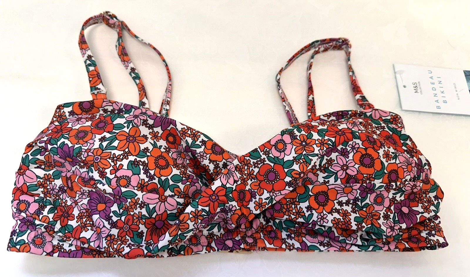 NEW! M&S Marks & Spencer UK8 multicoloured floral padded bandeau bikini top