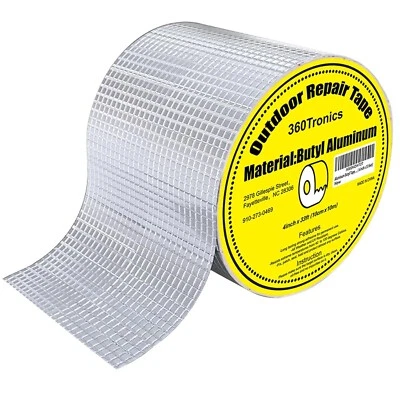 360TRONICS Super Waterproof Tape, Aluminum Butyl Aluminum Tape 4in x 33 ft, RV, Roof, Metal