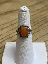 Antique Ostby Barton Sterling Silver Art Deco Ring Carnelian Stone Size 5.5