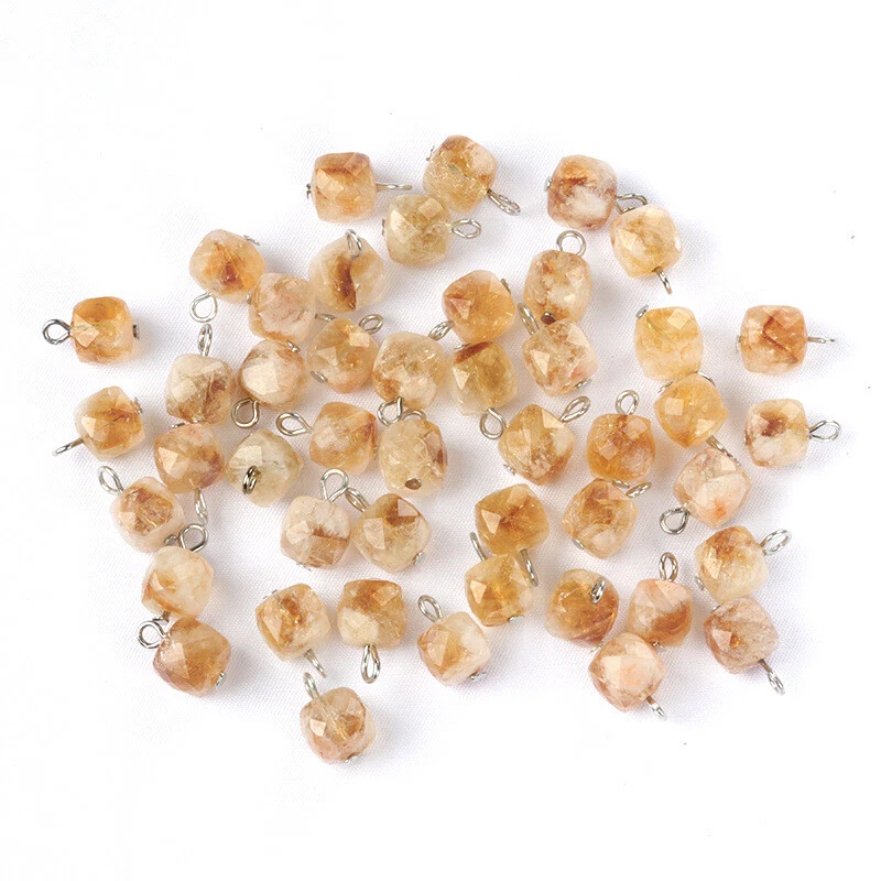 20pcs Square Cube Natural Citrine Stone Faceted 9mm Beads DIY Handmade - Image 2 of 4