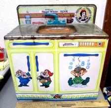 vintage Walt Disney Snow White Tin toy sink, large 12 inch tall, dwarfs on front