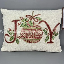 Christmas JOY Beaded Decorative Pillow Christmas Ornament Holly Berries 16x12"