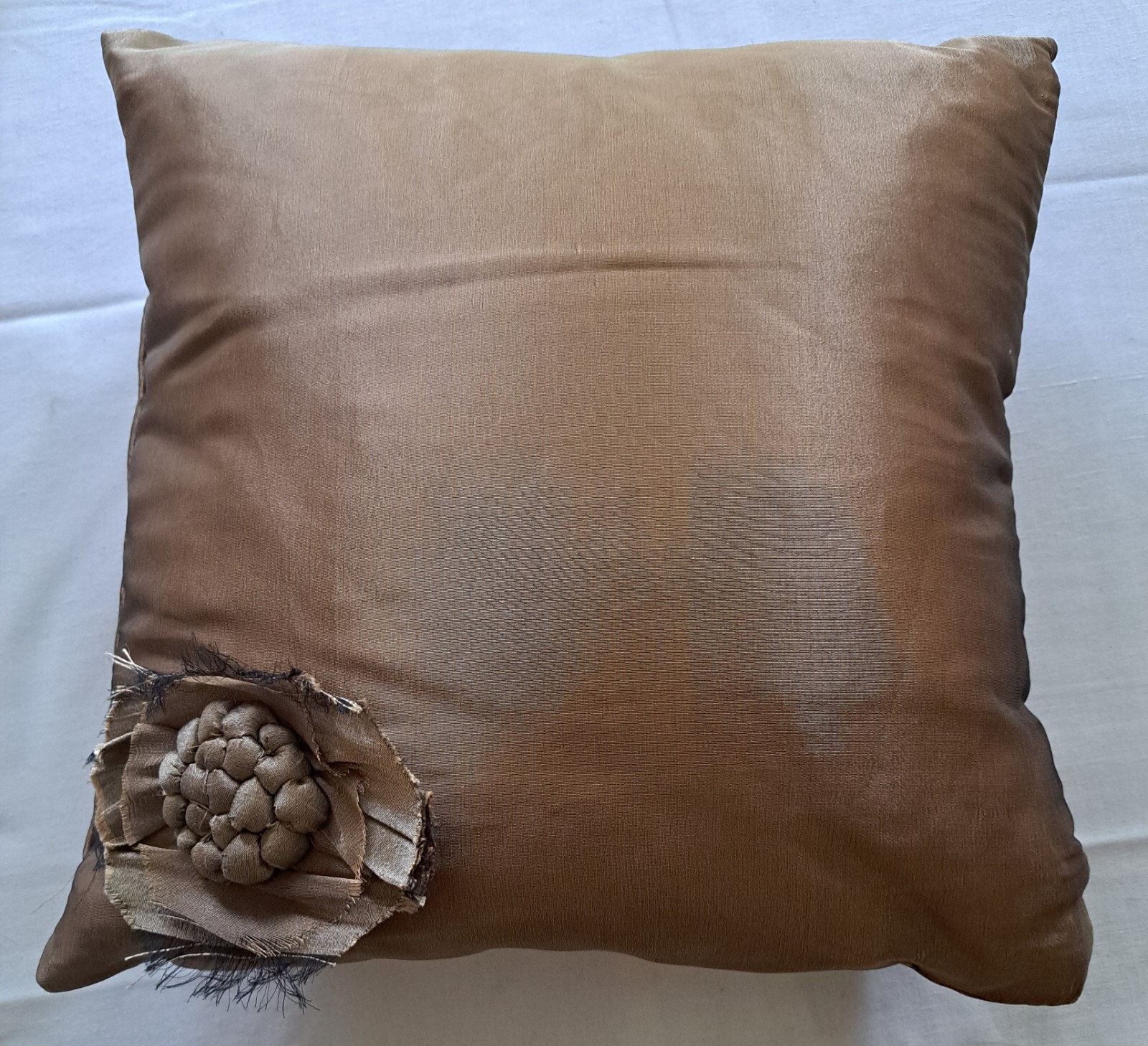 Throw Pillow Brown Bronze Square Shape Rustic Flower Detail Decorative Zip 11.5