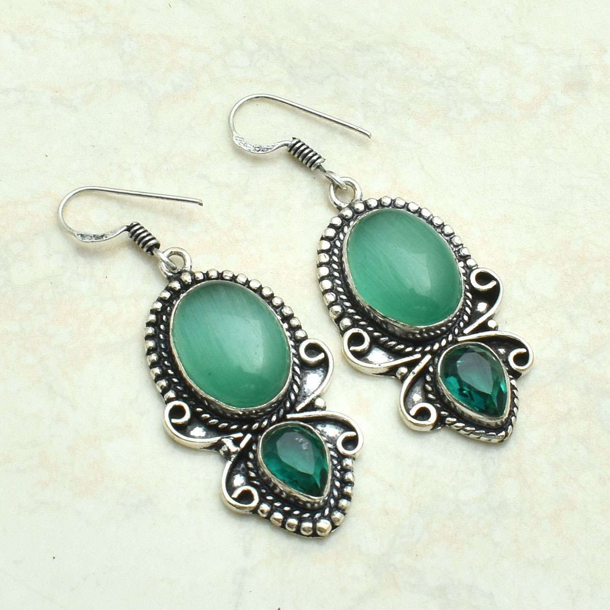 Cat Eye Apatite Handmade Drop Dangle Earrings Jewelry 2.56