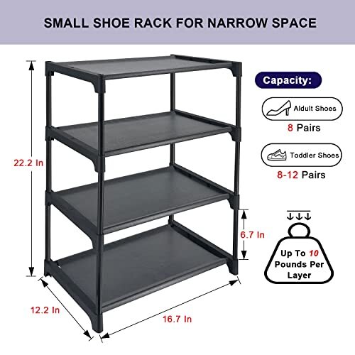 4-Tier Free Standing Shoe Racks Small Shoe Rack for 6-8 Pairs Shoe ...