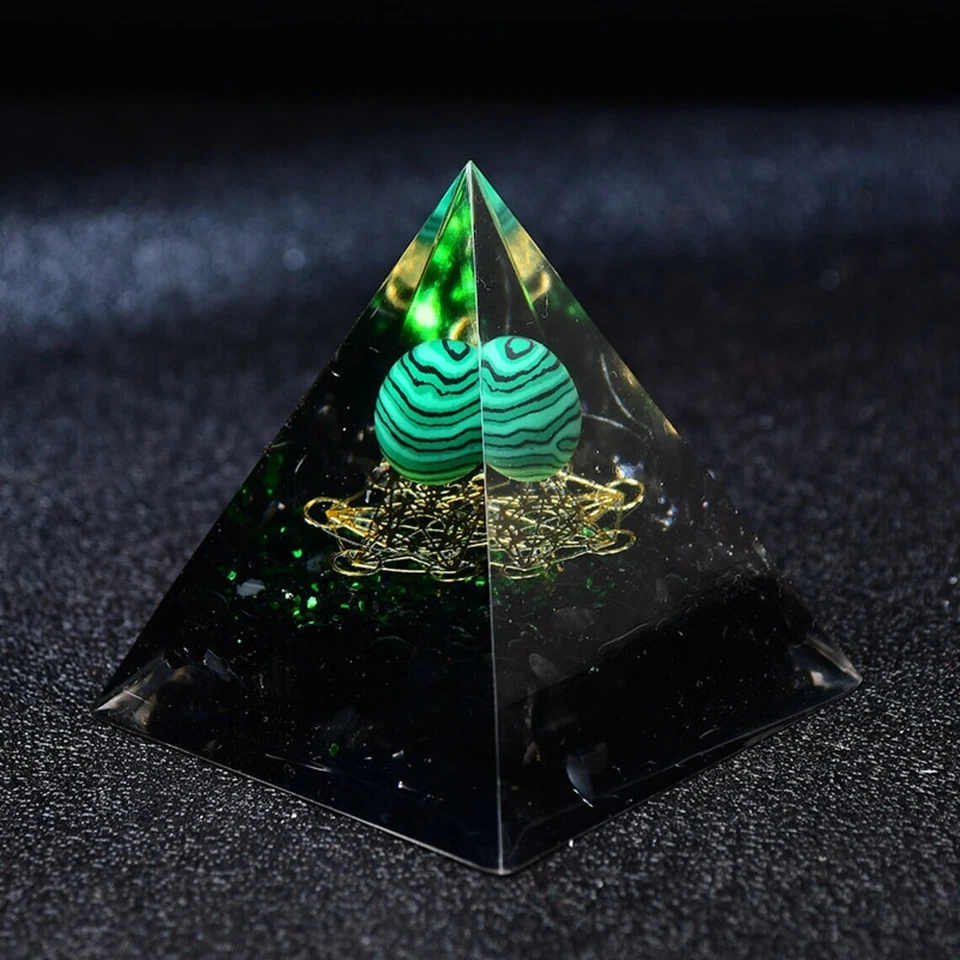 Pirámide de Orgón Natural Malaquita Cristal Esfera Obsidiana Orgonita Pirámide Foto 2 de 4