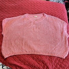 Chaleco Suéter Kori America Para Mujer M/L Rosa Grueso Tejido Holgado Nuevo con Etiquetas