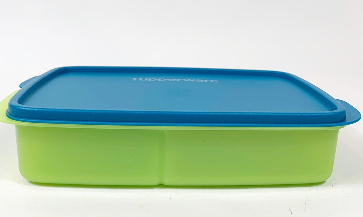 TUPPERWARE Rectangle Large LUNCH-IT Divided Container Green/Blue-NEW Tup1