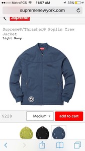 supreme thrasher poplin crew jacket black