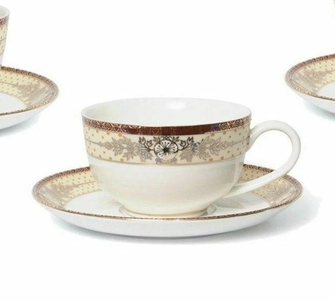 Euro Porcelain 17-pc "Golden Leaves" Tea/Coffee Set , 24K-Gold Luxury Bone China - Image 2 of 4