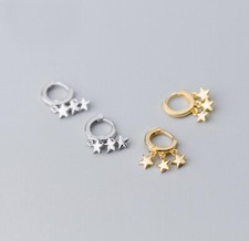 925 Sterling Silver Lovely Tiny Stars Small Huggie Hoop Earrings A1464