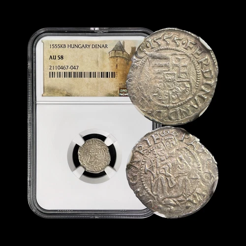HUNGARY. 1555, Denar, Silver, KB - NGC AU58 - Ferdinand I, Madonna, Kremnica 047