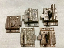 5 Antique Cast Iron Knob Victorian Cabinet Door Cupboard Slide Latches