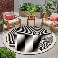 100cm*100cmModern Geometric Velvet Round Area Mat - Black & White Stripes, Machi