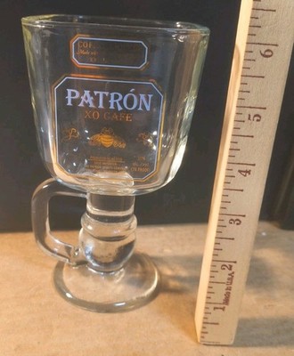 Patron Tequila XO Cafe Coffee Liqueur Footed Square Clear Glass Mug 