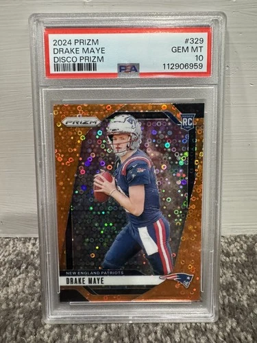 2024 Panini Prizm Drake Maye Orange Disco Rookie RC #329 PSA 10