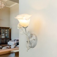Wandlampe Shabby Weiß Creme Glas Schirm Floral E14 Wandleuchte Schlafzimmer