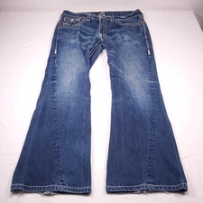 True Religion Joey Super T Mens Jeans 36x33 Blue Flared Bell Bottom Denim