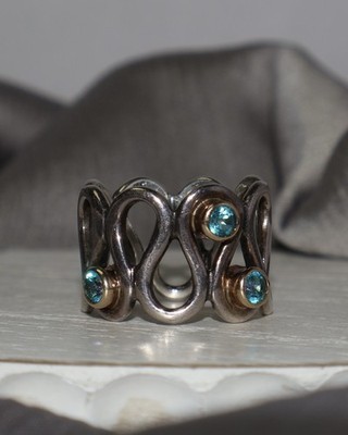 Welle Sterlingsilber Blautopas Ring 5,46 g / Größe 5