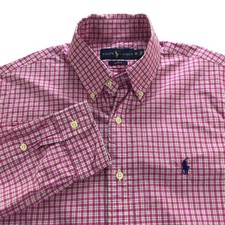Ralph Lauren Shirt Mens Medium Pink Gingham Slim Fit Button Down Long Sleeve
