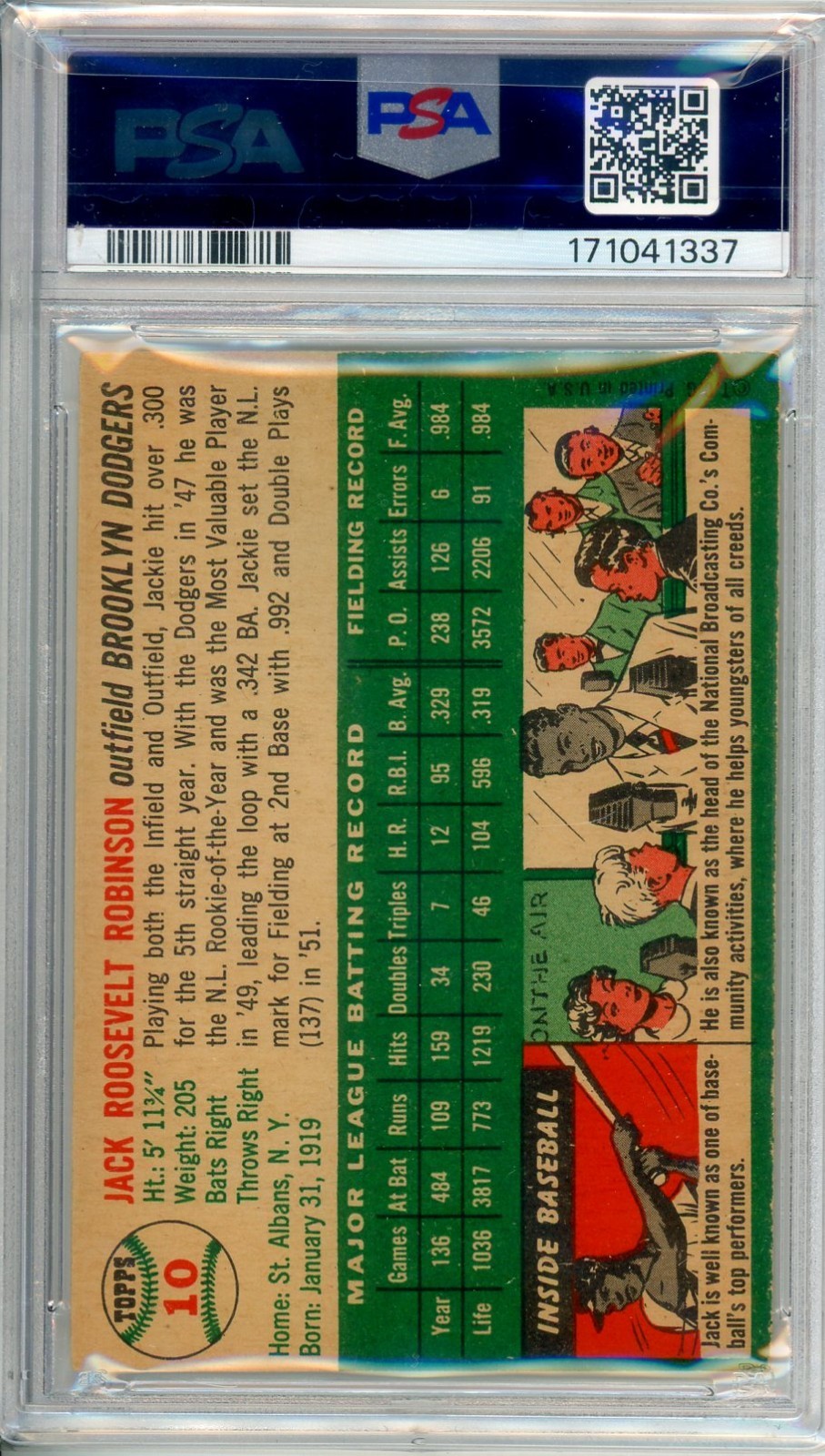 1954 Topps JACKIE ROBINSON #10 PSA Grade 3 VG-Cond "Just Graded NO RESERVE" view 2