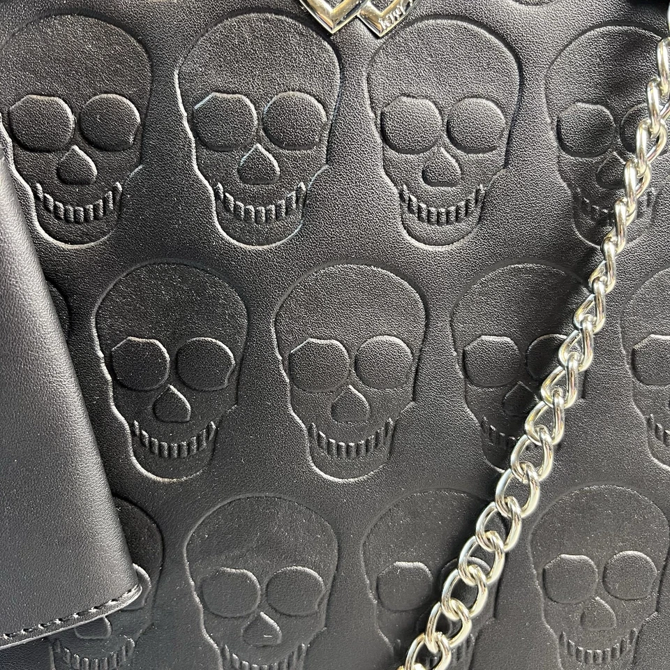 Bolso de Mano Cartera Betsey Johnson Calaveras Grande Negro Xotonia Nuevo Foto 3 de 4