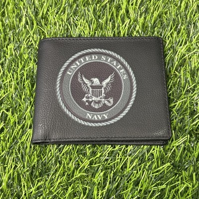 Bradford Exchange US Navy Leather Bifold Wallet Black ID Window Mens