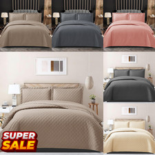 3 Piece Bedspread Quilted Bed Throw Single Double King Bedding Set & Shams