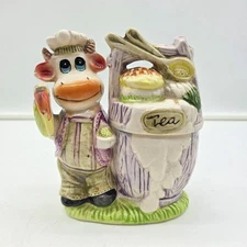 Vintage Ceramic Cow Tea Holder Jar Farm Kitchen Decor 6” Hand Painted