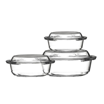 3er Set Klar Hartglas Auflaufformen Kochen Küche mit Deckel Backformen