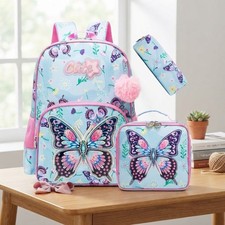 Adjustable Padded Girls Backpack with Lunch Bag - Lightweight 3-in-1 for School