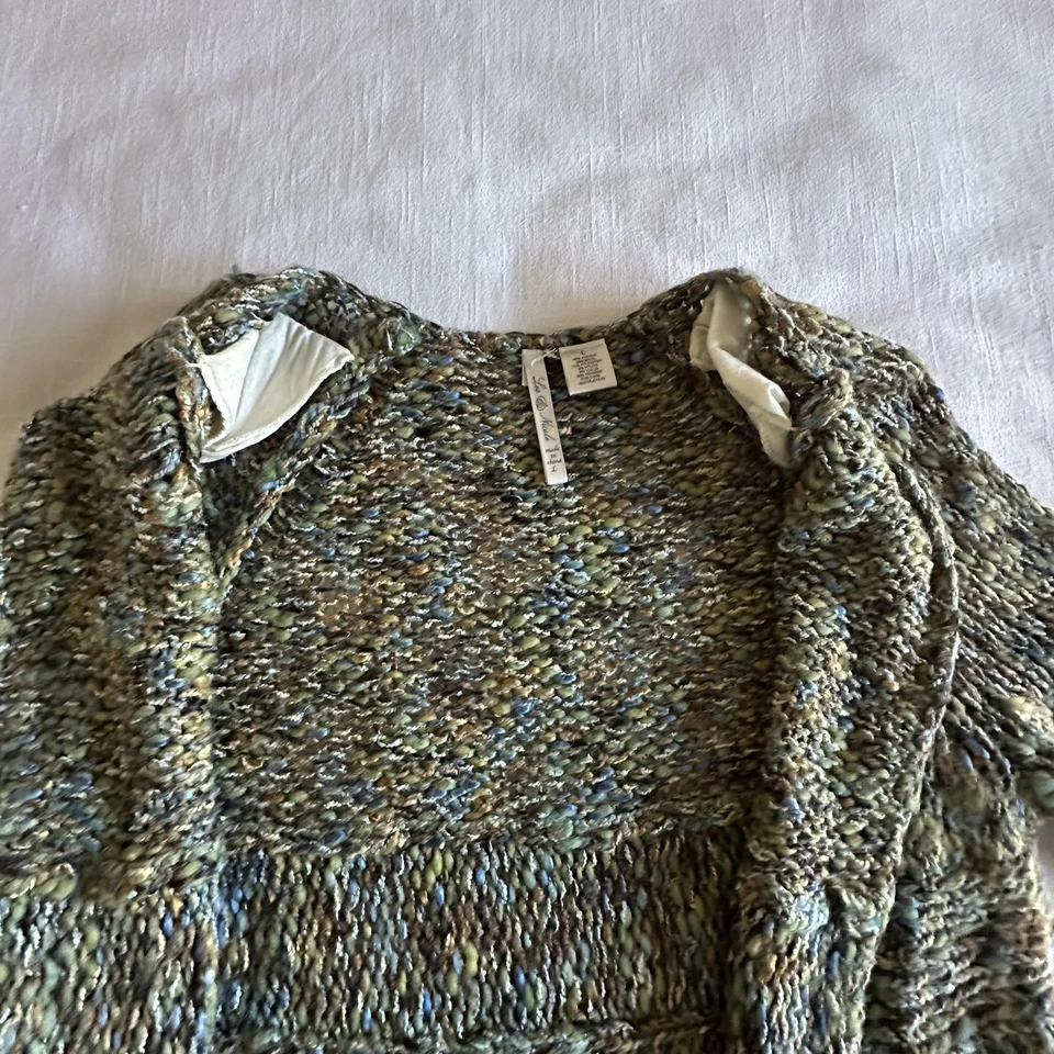 Cárdigan suéter Leo & Nicole para mujer grande verde jaspeado manga 3/4 botón único Foto 4 de 4