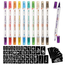 Temporary Tattoo Markers for Skin, 10 Body Markers  56 Large Tattoo Stencils, D