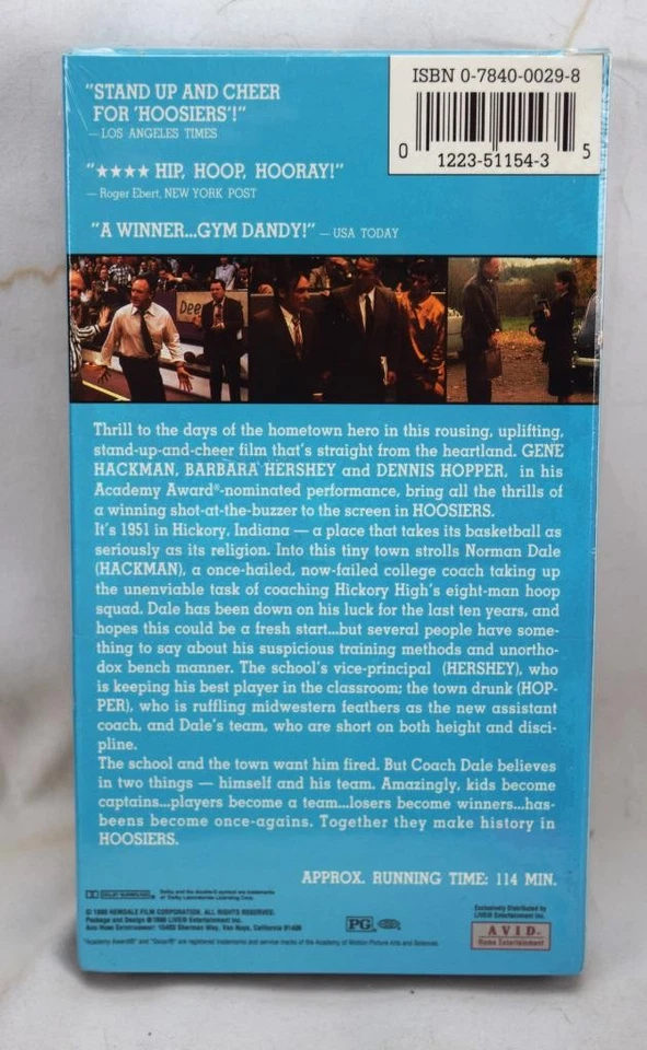 Hoosiers VHS Gene Hackman Dennis Hopper Barbara Hershey 1986 Hemdale New Sealed Foto 2 de 2