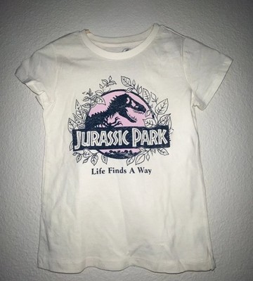 Jurassic Park Girls T-Shirt Sz L (10/12) Retro Leaf Logo Life Finds A Way Ivory