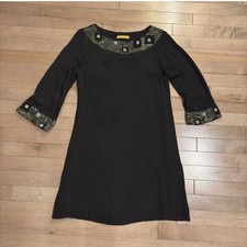 Alice + Olivia Black 3/4 Sleeve Mini Dress with embroidered cuffs and collar