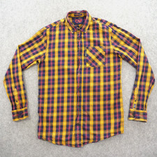 Scotch  Soda Shirt Mens Medium Blue Gold Button Print Long Sleeve Plaid Twill