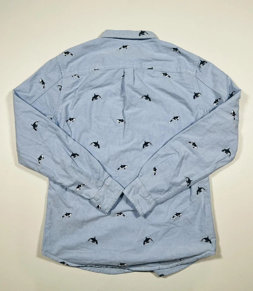 Hawkings McGill Shirt Mens Small Blue Button Down Orca Whale Embroidered Oxford - Image 2 of 4