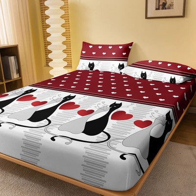 1 Simple modern Heart-Shaped Geometry printed matte Fitted Sheet, bedroom printe