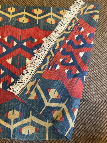 Vintage Turkish Kilim Rug Handwoven Wool Flatweave 3x4 ft Tribal Made in Turkey - Picture 7 of 7