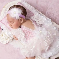 Newborn Photography Outfits Girl Props Lace Romper Headband Baby Photo Costume