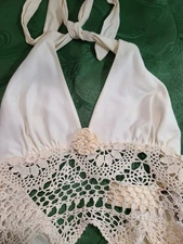 Halter Top Vtg Ivory Crochet Jr's Sz M NOSWT Boho-chic Cottage Core Coachella...