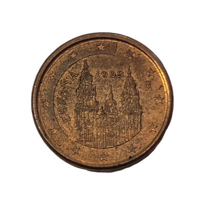 WORLD COIN SALE-1999 SPAIN 1 EURO CENT--COPPER PLATED STEEL COMP