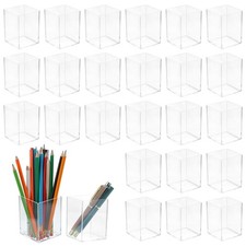 24 Pack Clear Acrylic Pen Holders   Multipurpose Desktop Organizer for Pencil...