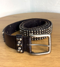 Vintage BAMBROWN Leather Studded Belt Punk Rock Heavy Metal Grunge Rhinestone 5